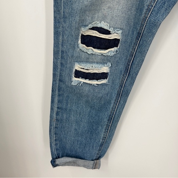 Life In Progress Distressed Ripped Straight Leg Rolled Cuffed Faded Denim Jeans - Picture 3 of 10